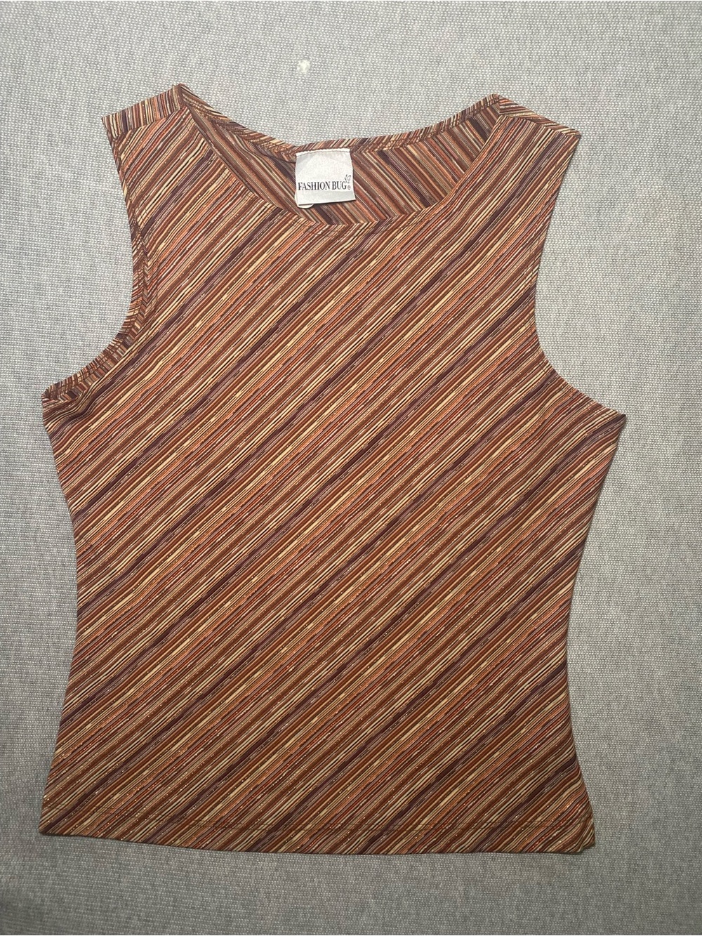 VTG Fashion Bug Sleeveless Striped Tank Top Brown Orange Earth Tone Y2K Large